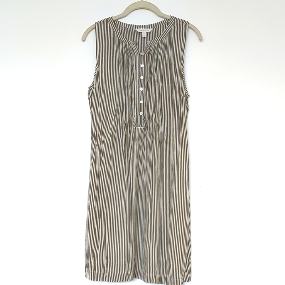 Garnet Hill Brown and White Striped Button Front Dress